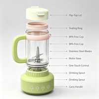 Mixeur personnel tout-en-un compatible porte-gobelets, gobelet de 26 oz avec paille intégrée et bec verseur, compatible lave-vaisselle pour les voyages et la maison