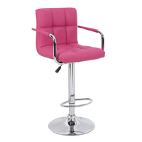 Luxuriöser Moderner Rosa Leder-Barhocker mit Hoher Sitzposition, Verstellbar und Drehbar, mit Armlehnen