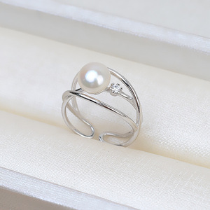 Bague ouverte en argent S925 pour femme, taille réglable 6-8, perle, accessoires de bricolage, support vide, composants de bijoux, 169 - Product Image 3