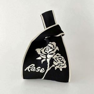 Korean Designers Black <b>White</b> Rose Knitted Handbag <b>Small</b> Handmade Vest <b>Bag</b> Crochet Tote <b>Bag</b> for Women - Product Image 6