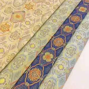 Latest Italian Elegant Georgette, Gold Thread Flower Embroidery Jacquard Metallic Raw Brocade Silk Fabric For Wedding Party/