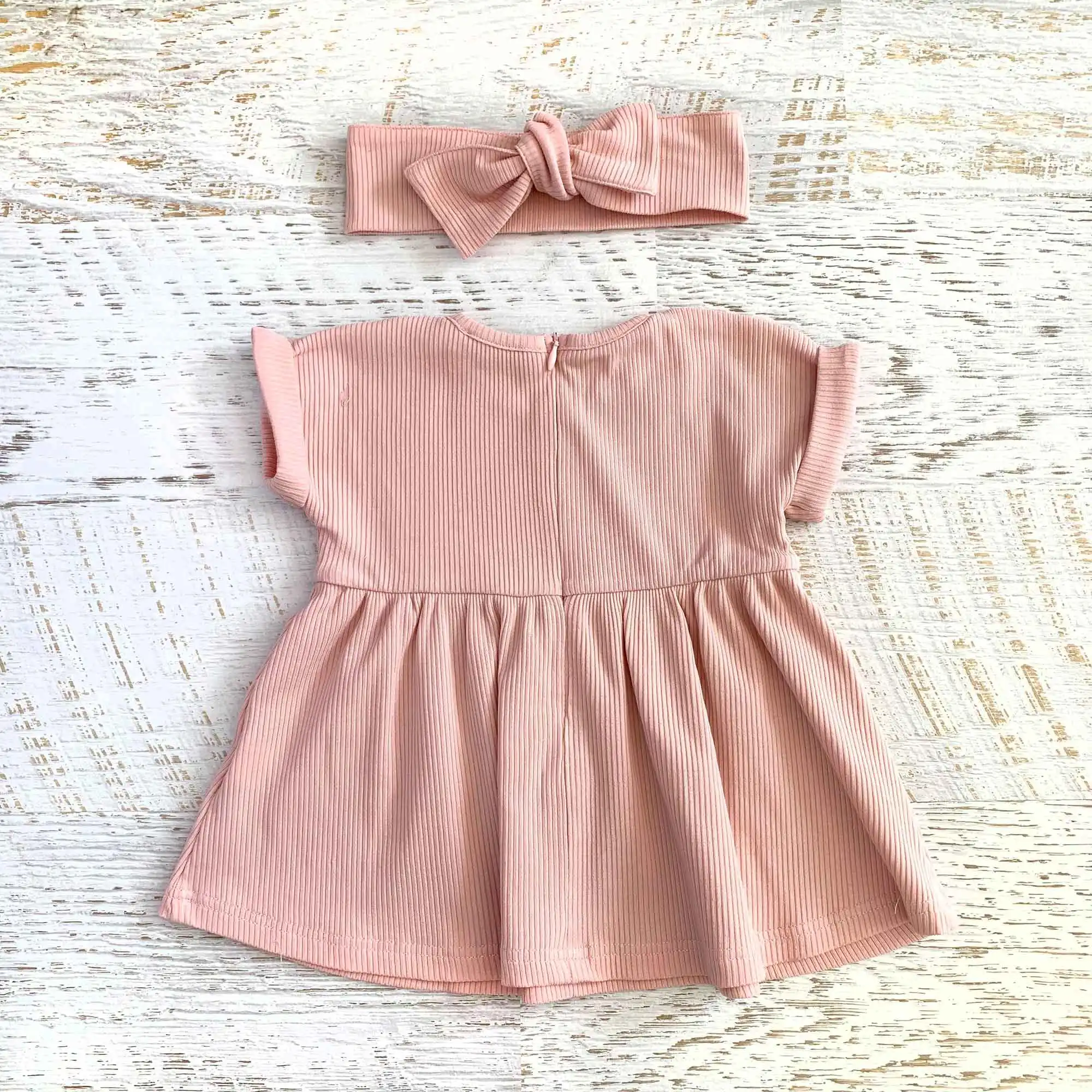 Australia Summer Baby Ribbed Dress Plain Pink Muslin Linen Girls Kids T Shirt Dress