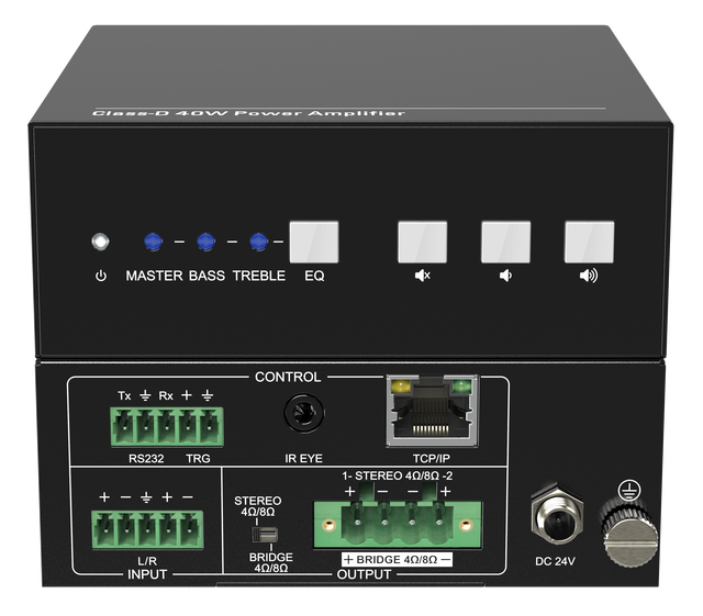 Professional Audio 40W Class-D Power Amplifier RS-232 TCP/IP for Home Theatre System