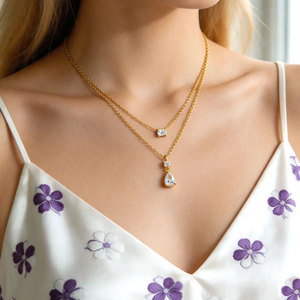 Collar Doble de Acero Inoxidable con Logotipo Personalizado, Resistente al Deslustre, Impermeable, Chapado en Oro de 18k, con Circonitas, para Mujer - Product Image 1