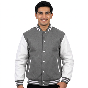 Varsity Letterman <b>Jacket</b> Gray Wool Body <b>White</b> Leather Sleeves Classic High School College Style CollegeBaseballjacket for <b>men</b> - Product Image 1