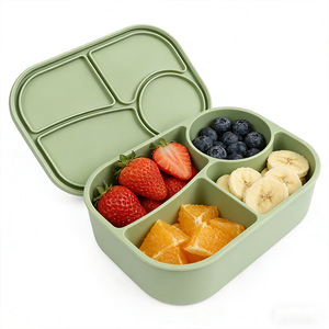 Silicone Divided <b>Lunch</b> <b>Box</b> Rectangle With Compartments Microwaveable Large Capacity Plastic Lid Solid Color - Product Image 5