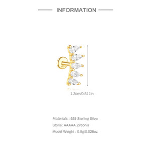 CANNER Boucles d'oreilles clous simples en argent 925 en forme d'eau avec cinq zircons pour filles - Product Image 5