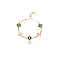 Bracelet trèfle porte-bonheur plaqué argent, tendance transfrontalière, avec chaîne ajustable, zircon brillant et coquille blanche