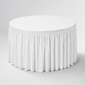Wholesale White Stretch Spandex <b>Table</b> Cover with Gathered Skirt <b>for</b> Trade Show Registration Event Rental and Project Orders - Product Image 1