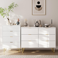 Commode haute moderne en bois à 6 tiroirs avec pieds en métal, meuble blanc rayé pour petite chambre et salon