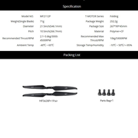 Hélice pliable en fibre de carbone T-MOTOR MF2112P haute efficacité 21,5 pouces 10 kg de poussée pour accessoires de drone multirotor