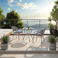 Ensemble de salle à manger d'extérieur moderne avec chaises en aluminium à structure en maille Textilene et table ronde en fer pour hôtel, patio, balcon, loisirs