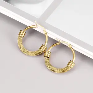 Элегантные водонепроницаемые серьги-кольца из нержавеющей стали с цепочкой из 18-каратного золота для женщин