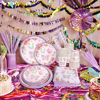 Gobelets en papier série papillon assiettes ensemble de vaisselle de fête jetable pour la fête d'anniversaire des filles remise des diplômes noël halloween