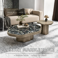 Table basse moderne en acier inoxydable avec plateau en marbre pour salon