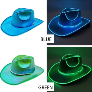 Led <span class=keywords><strong>Hat</strong></span> Party Senior Unieke Hoed Met Verlichting Kleurrijke Holografische Voor Vrouwen Groothandel Custom Logo Goedkope Pet <span class=keywords><strong>Cowboy</strong></span> Hoed - Product Image 4