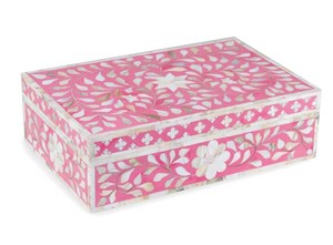 Caja organizadora de joyas con incrustaciones de hueso decorativas hecha de madera de alta calidad disponible en múltiples colores y estilos de La India - Product Image 2