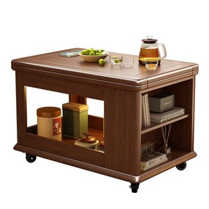 Solid Wood Movable Coffee <b>Table</b> With Storage Shelves For Living Room <b>Sofa</b> <b>Side</b> Use - Product Image 5