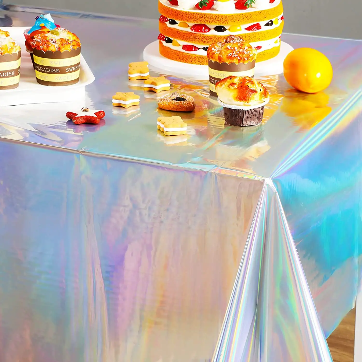Toalhas de mesa laser, coberturas de mesa para casamento, folha holográfica para festa