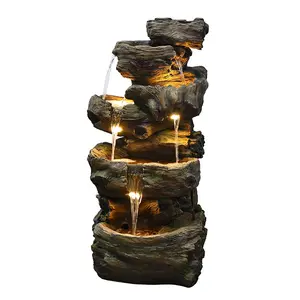 40.35 Inches Outdoor Garden Decor Resin Water Features 3-Tired Freestanding Wooden Water Fountain For Backyard Porch Ornaments