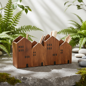 Mini Casa di Natale Esagonale in Legno Inciso per Decorazione Rustica a Più Livelli - Product Image 6