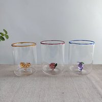 Groothandel Handgemaakte Hoge Borosilicaat Glazen Koffie Beker Hittebestendig Met Fruit Ornament Drinkwaren Voor Warme Dranken