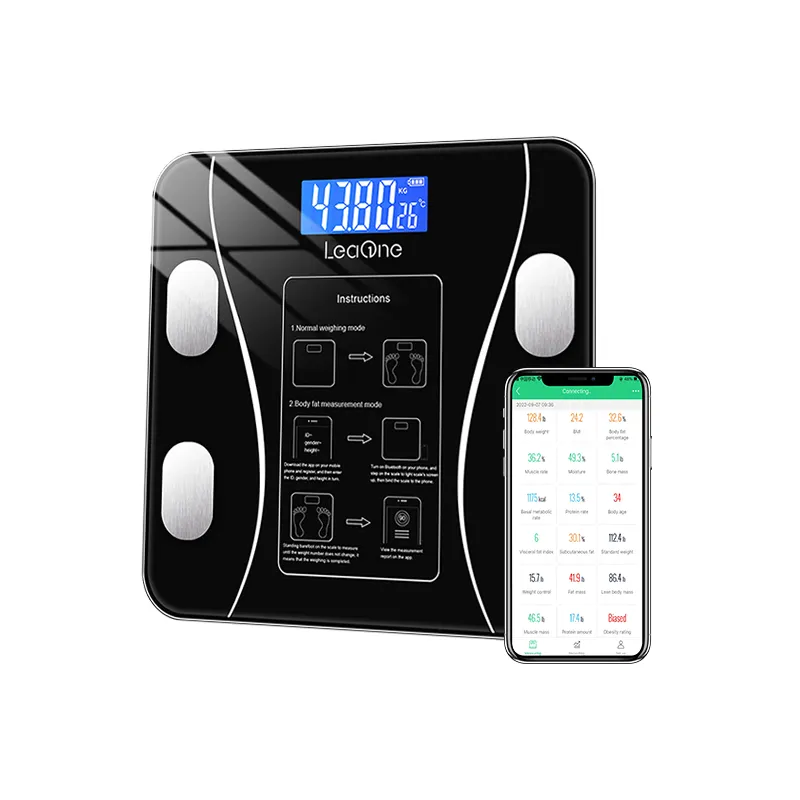 Leaone Big Screen Digital Body Fat Scale BMI Bluetooth Smart Scale with Body Analysis App Bathroom Use Maximum Weight 200kg