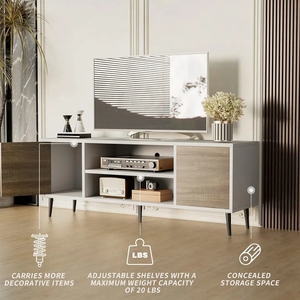 Meuble TV moderne du milieu du siècle pour téléviseur de 55/65 <span class=keywords><strong>pouces</strong></span>, centre de divertissement avec armoire de rangement et étagères ouvertes, meuble multimédia pour téléviseur - Product Image 3