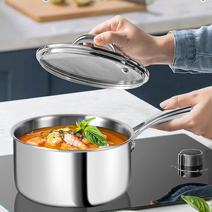 Ensemble de casseroles en acier inoxydable de haute qualité à 3 couches avec couvercles en verre, adaptées aux cuisinières à gaz et à induction, en acier inoxydable triple couche - Product Image 4