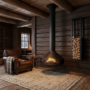 Caminetto Moderno Autoportante Sospeso Personalizzato in Metallo e Legno, Riscaldamento Interno a Legna Rotante <span class=keywords><strong>per</strong></span> Villa - Product Image 1