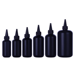 Botella Redonda Boston de Plástico PET Negro Mate, Libre de BPA, de 120ml, 150ml, 200ml, 250ml, 380ml, 500ml, para Aceite o Pegamento, con Tapa Puntiaguda - Product Image 1
