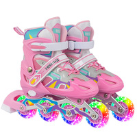 Patins à roulettes pour enfants, patins à roulettes en PU et maille pour enfants, roues lumineuses, taille réglable pour filles et garçons