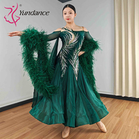 Robe de danse de salon pour femmes adultes B-25135 Yundance, costume de compétition, maille spandex/polyester, strass, vert, tenue de scène pour