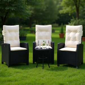 Set Bistrot in Rattan Sintetico Nero a 3 Pezzi con Cuscini, Arredamento da Giardino dal Design Contemporaneo - Product Image 2