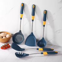 6 pièces outils de cuisine poignée en acier inoxydable ensemble d'ustensiles de cuisine en silicone