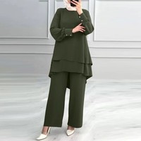 Ensemble décontracté pour femme H731 – Nouveau modèle, couleur unie, haut double couche, fermeture boutonnée, élégant et tendance, coupe ample, jambe large