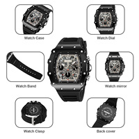 Montre à quartz pour homme Skmei 2305, style rétro carré, dessin animé, luxe, sport, style antique, bracelet en acier inoxydable PC, silicone, étanche 3ATM