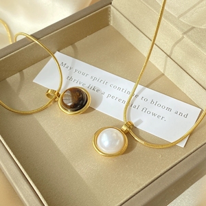 Collar de acero inoxidable de lujo ligero para mujer, collar con colgante de piedra de ojo de tigre perla, joyerí<span class=keywords><strong>a</strong></span> N910149 - Product Image 1