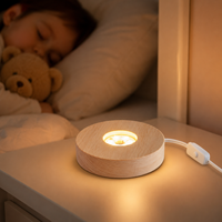 Lampe de nuit intelligente pour enfants 3D LED, base en bois, lumière ambiante de chambre à coucher, lumière blanche chaude à intensité variable