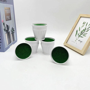 Mini pot de fleurs rond en plastique de 7 cm de hauteur, surface floquée, décoration de plantes de bureau, support pour plantes vertes - Product Image 3