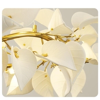 Lustre créatif en céramique blanche en forme de feuille, style luxe léger, pour salon, salle à manger, villa, hôtel, design moderne, branche dorée