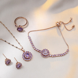 Fashion Jewelry Sets <strong>Stainless</strong> <strong>Steel</strong> <strong>Chain</strong> Cat's Eye Zircon Four Leaf Clover Necklace Rotatable Bracelet Earrings Ring for Women - Product Image 3
