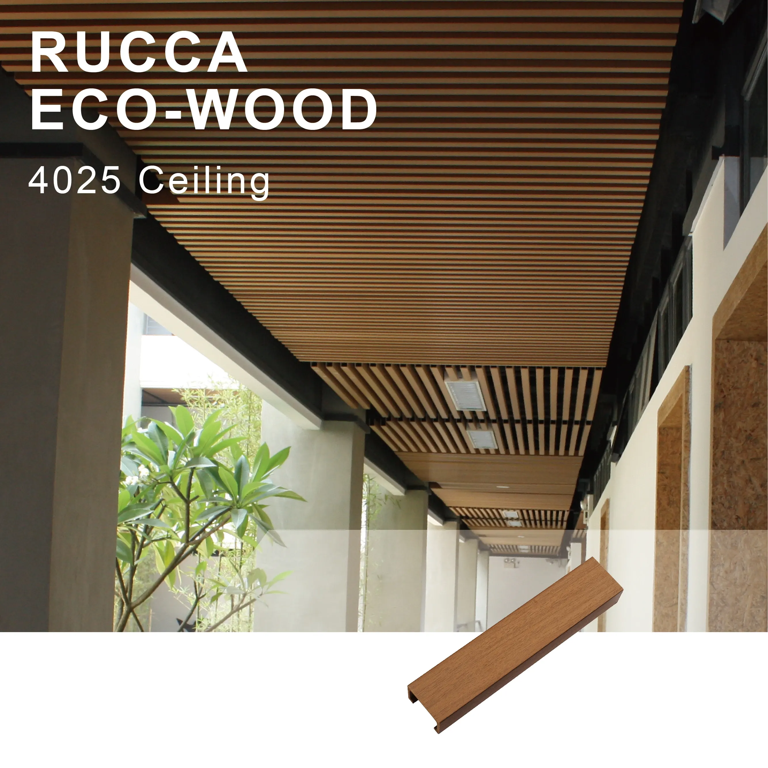 WPC Panel de techo interior, baldosas de techo decorativas suspendidas para construcción comercial 40*25mm