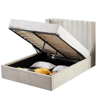 Meubles de chambre à coucher style nordique doux tête de lit arrière ailé faux velours tissu pouf lit de rangement avec ascenseur à gaz Double taille