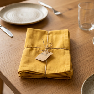 Essuie-tout de cuisine en coton cerise, couleur unie jaune moutarde, forme rectangulaire, 100% coton, écologique, hypoallergénique, tissé à la machine - Product Image 1