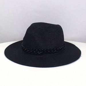 Chapeau de paille d'été pour femme, style jazz, panama, fedora, avec chaîne, pour la plage, vente en gros - Product Image 4