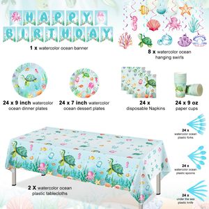 Decoraciones de <span class=keywords><strong>feliz</strong></span> cumpleaños con temática del <span class=keywords><strong>mundo</strong></span> submarino, suministros para fiestas de niñas, pancarta de papel, Día de San Valentín, Pascua - Product Image 2