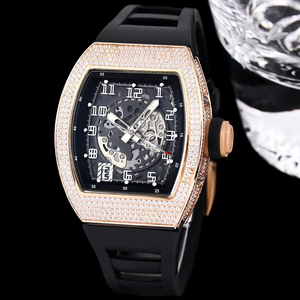 2026 New Arrival Luxury <b>Rose</b> Gold Mechanical Watch Men Tonneau Skeleton Automatic Movement Full Diamond Iced Out Wristwatch - Product Image 3