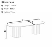 Ensemble de repas d'extérieur toutes saisons, table basse de 2,4 m, 8 chaises Santorini en aluminium, amovibles et lavables