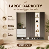 Armoire intégrée minimaliste moderne avec étagères LED et range-chaussures, mobilier de chambre modulaire
